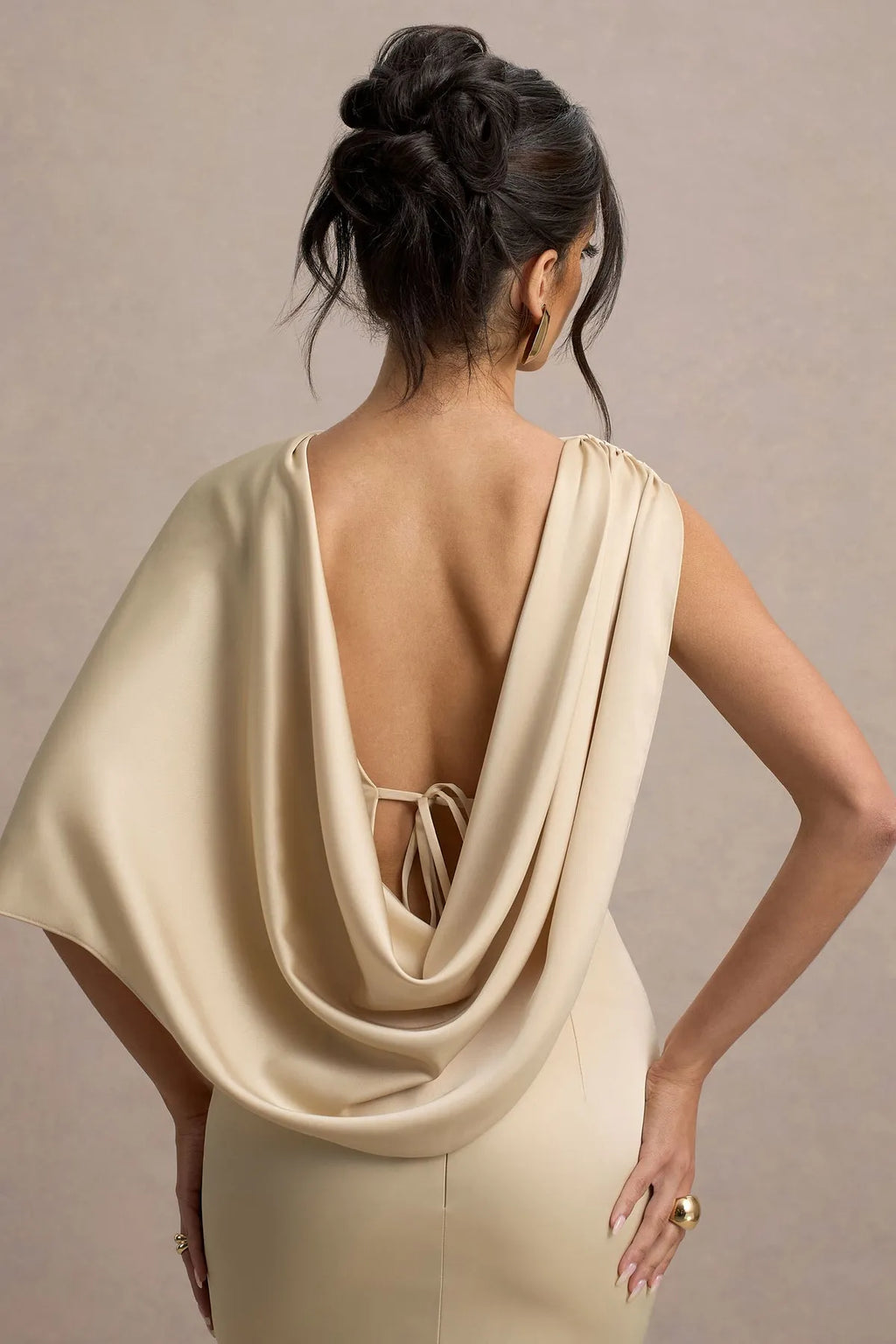 Champagne Prom Dress One Shoulder Drape for a Graceful and Glamorous Look