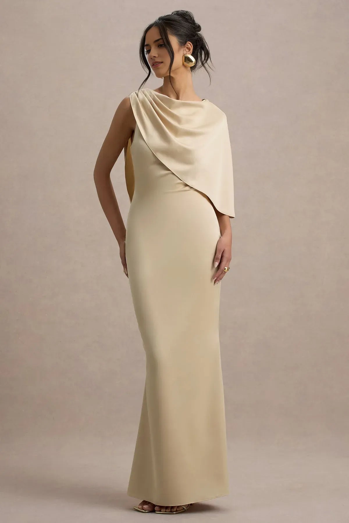 Champagne Prom Dress One Shoulder Drape for a Graceful and Glamorous Look
