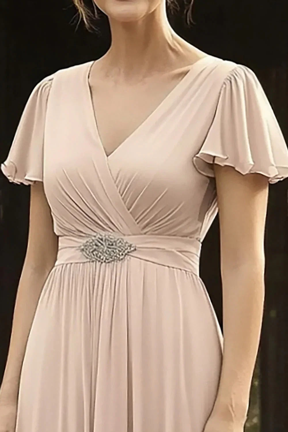 Champagne V-Neck A-Line Mother of the Bride Dress