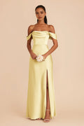 Champagne Yellow Off Shoulder Evening Dress | Formal Ball Gala Gown with Slit