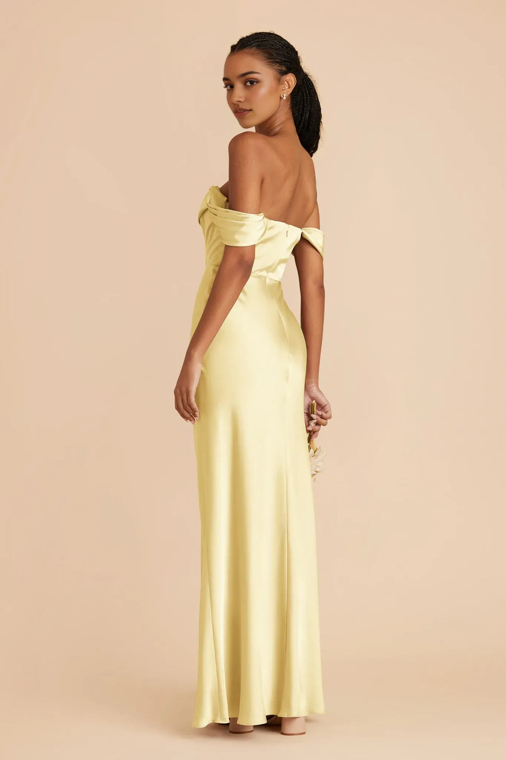 Champagne Yellow Off Shoulder Evening Dress | Formal Ball Gala Gown with Slit