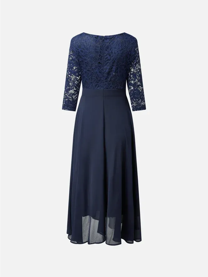 Timeless Special Occasion Sophisticated Elegant Navy Blue Chiffon A-Line Tea-Length Evening Dress