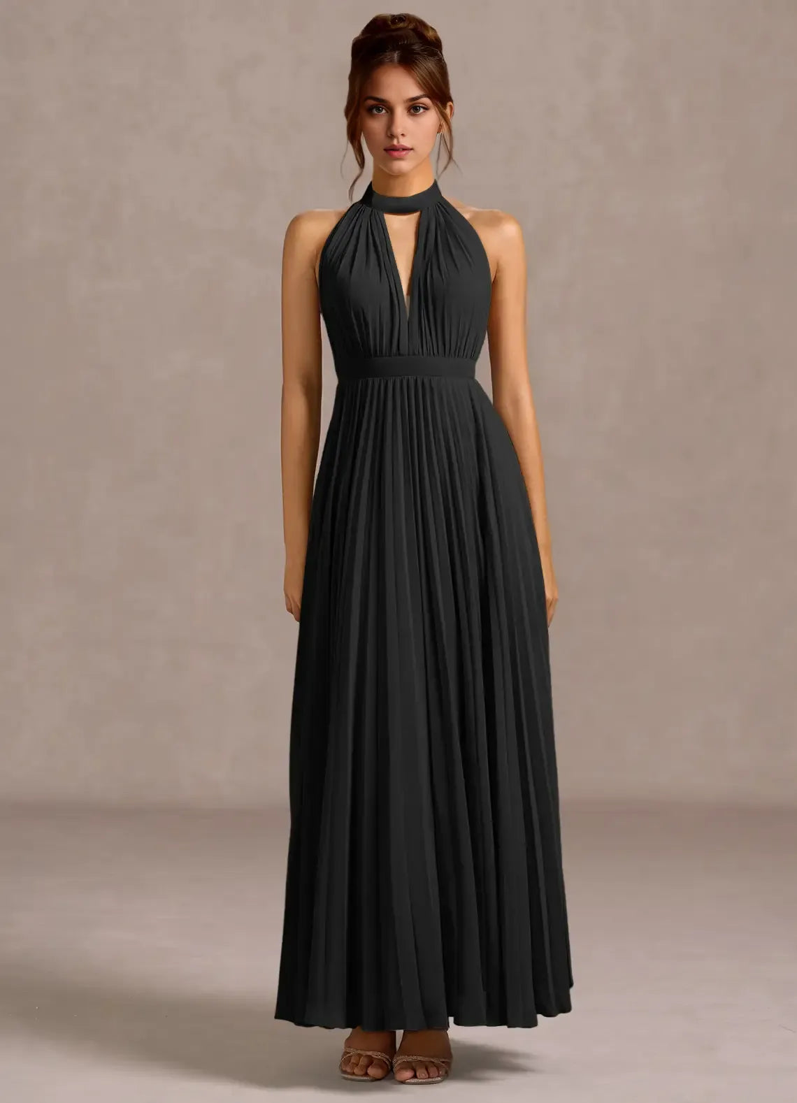 Refined Beautiful Timeless Elegant Sage Green A-Line Halter Sleeveless Floor-Length Evening Dress