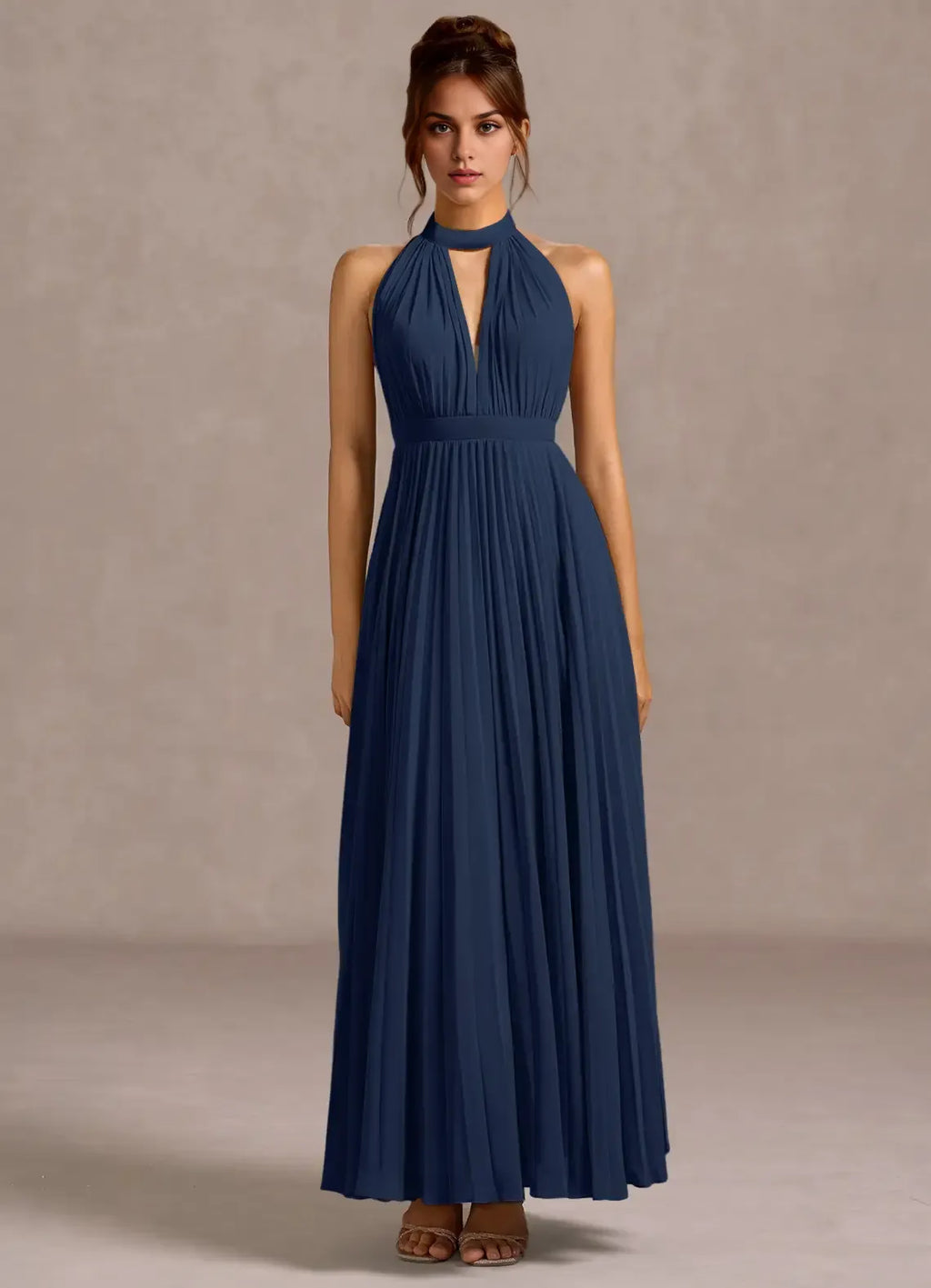 Refined Beautiful Timeless Elegant Sage Green A-Line Halter Sleeveless Floor-Length Evening Dress