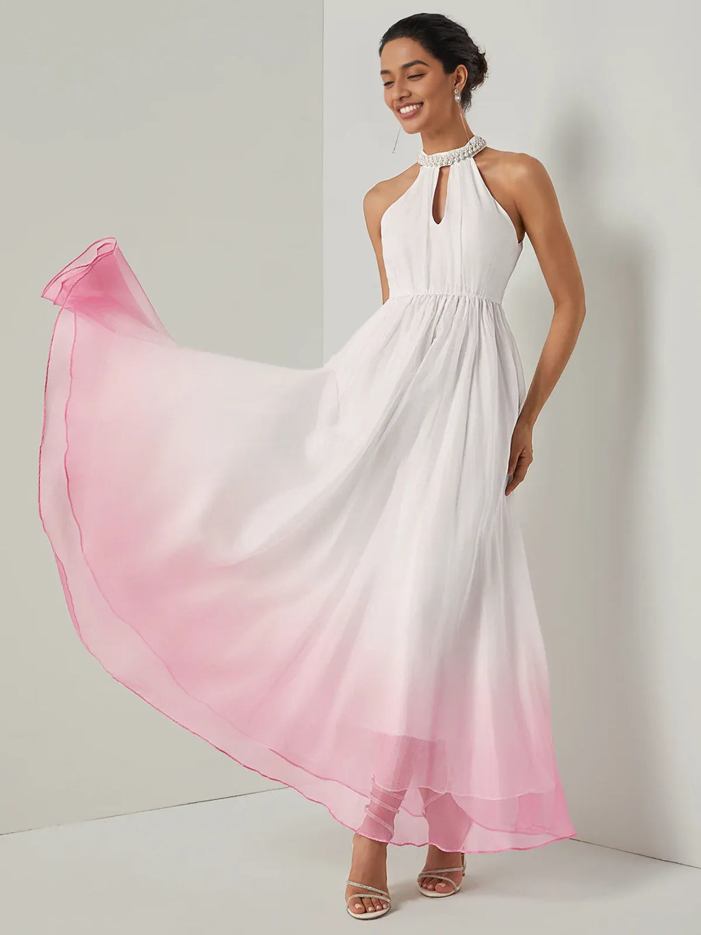 Timeless Special Occasion Elegant White Chiffon A-Line Halter Sleeveless Floor-Length Prom Dress