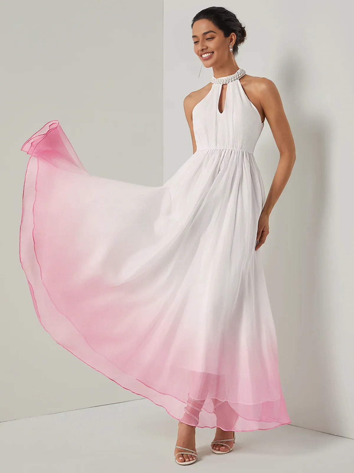 Timeless Special Occasion Elegant White Chiffon A-Line Halter Sleeveless Floor-Length Prom Dress