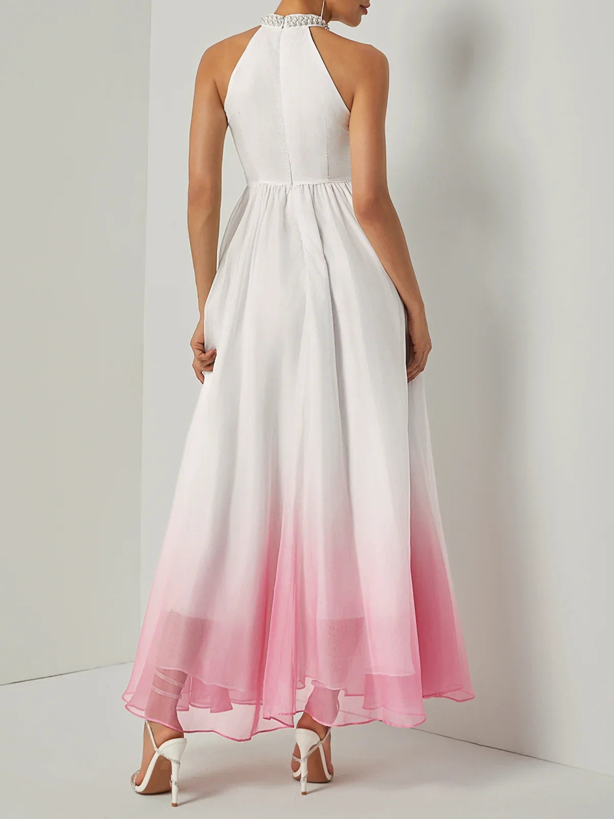 Timeless Special Occasion Elegant White Chiffon A-Line Halter Sleeveless Floor-Length Prom Dress