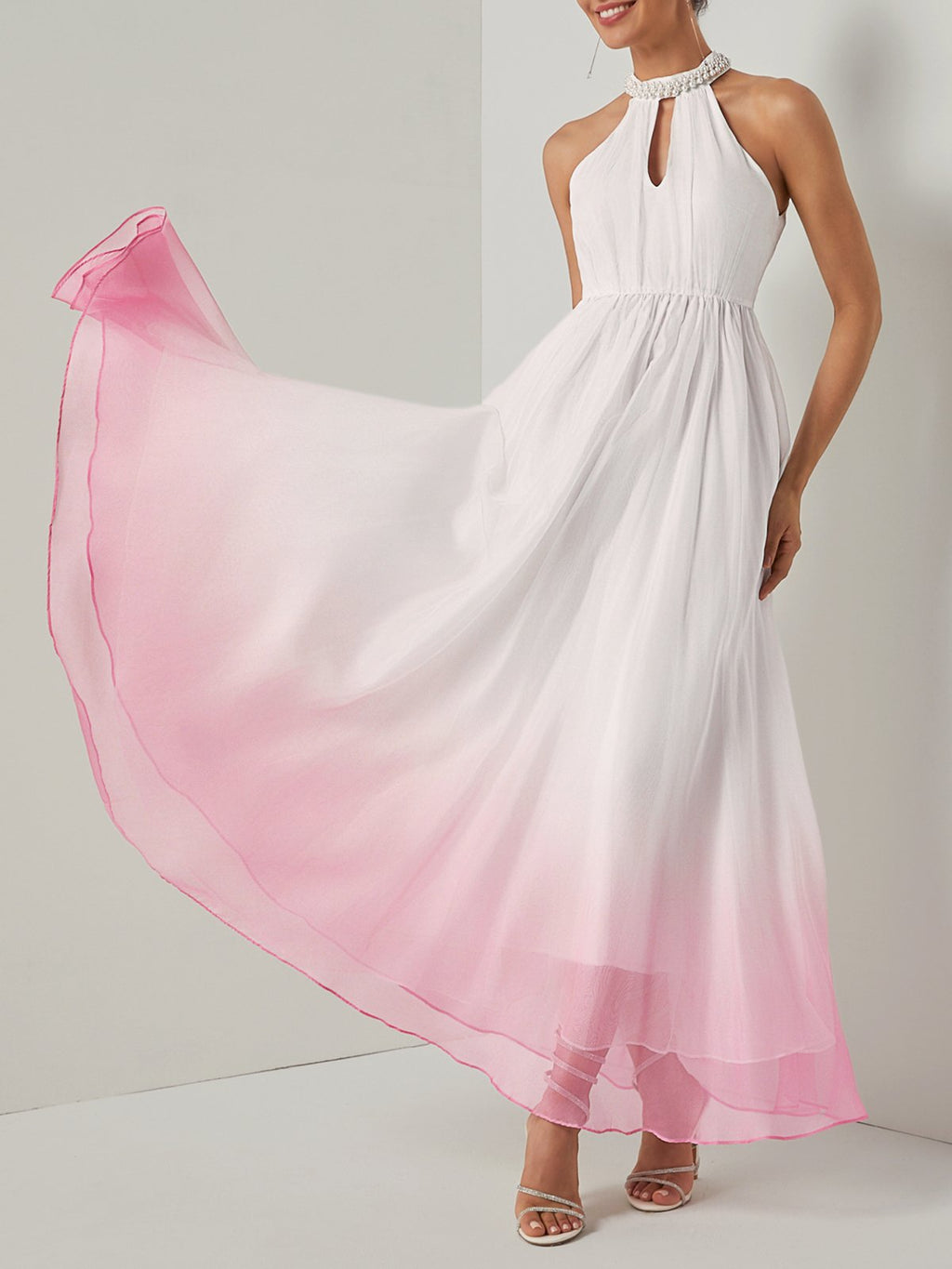 Timeless Special Occasion Elegant White Chiffon A-Line Halter Sleeveless Floor-Length Prom Dress