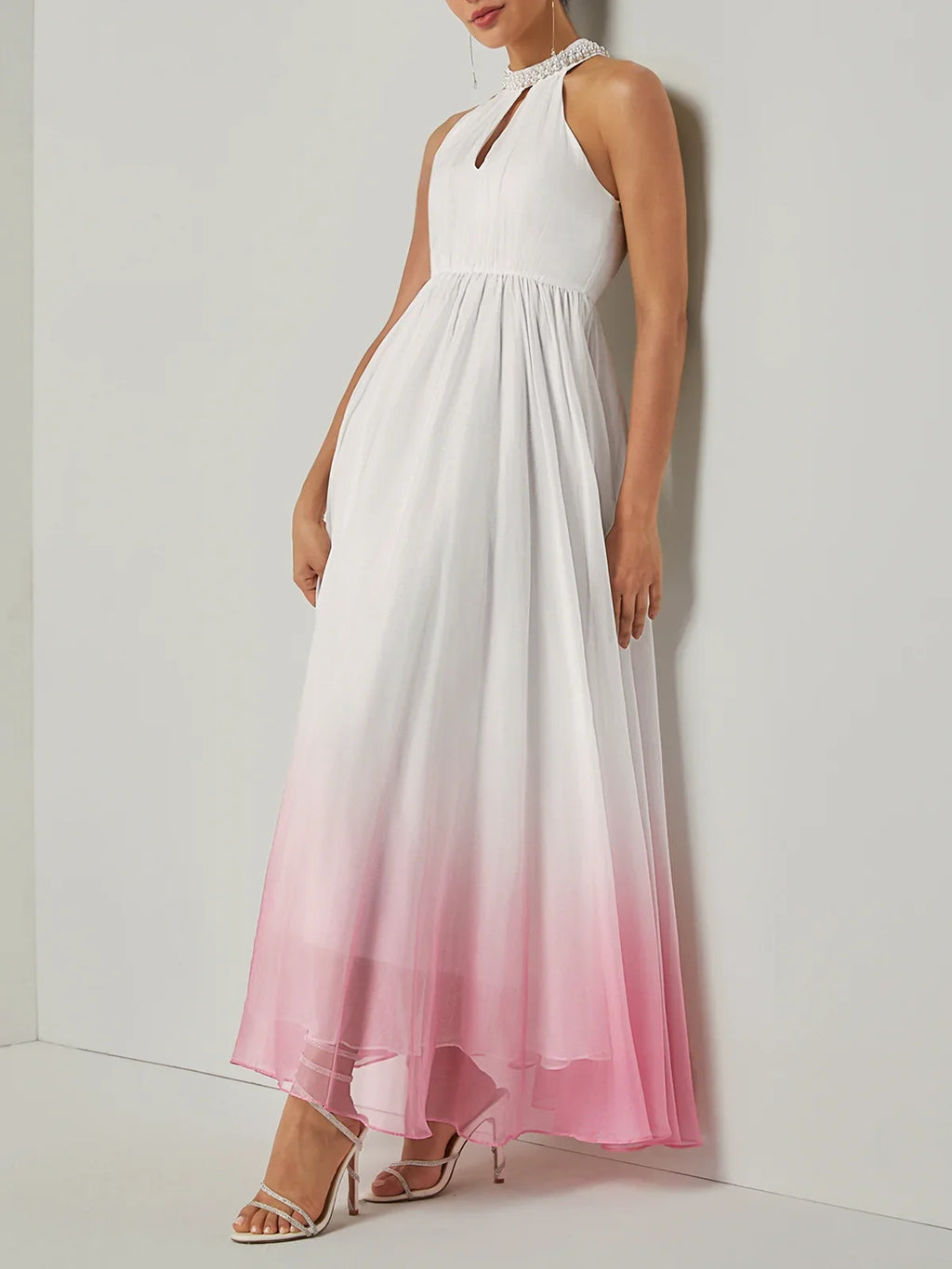 Timeless Special Occasion Elegant White Chiffon A-Line Halter Sleeveless Floor-Length Prom Dress