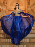 Special Occasion Elegant Royal Blue Lace A-Line High Neck Floor-Length Prom Dress