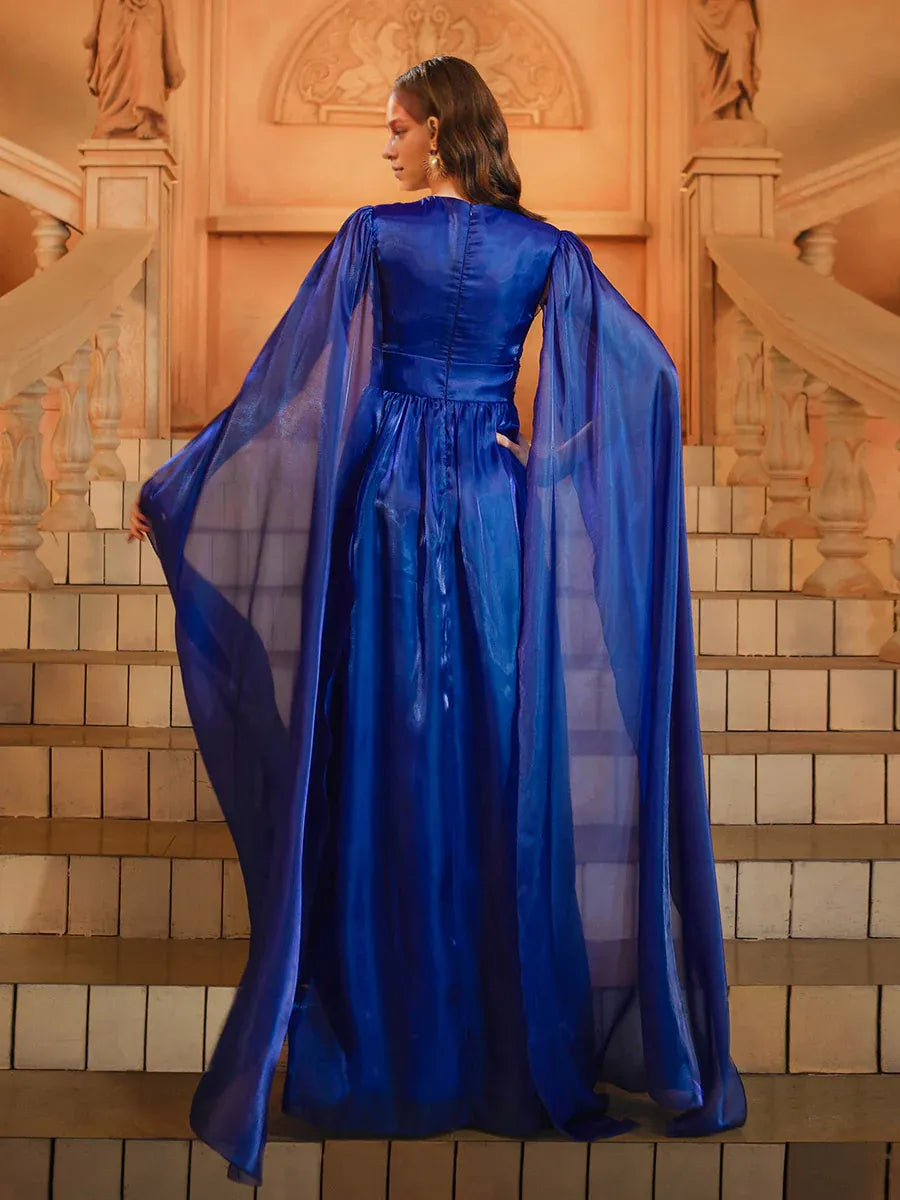 Special Occasion Elegant Royal Blue Lace A-Line High Neck Floor-Length Prom Dress