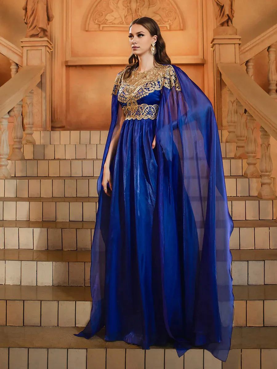 Special Occasion Elegant Royal Blue Lace A-Line High Neck Floor-Length Prom Dress