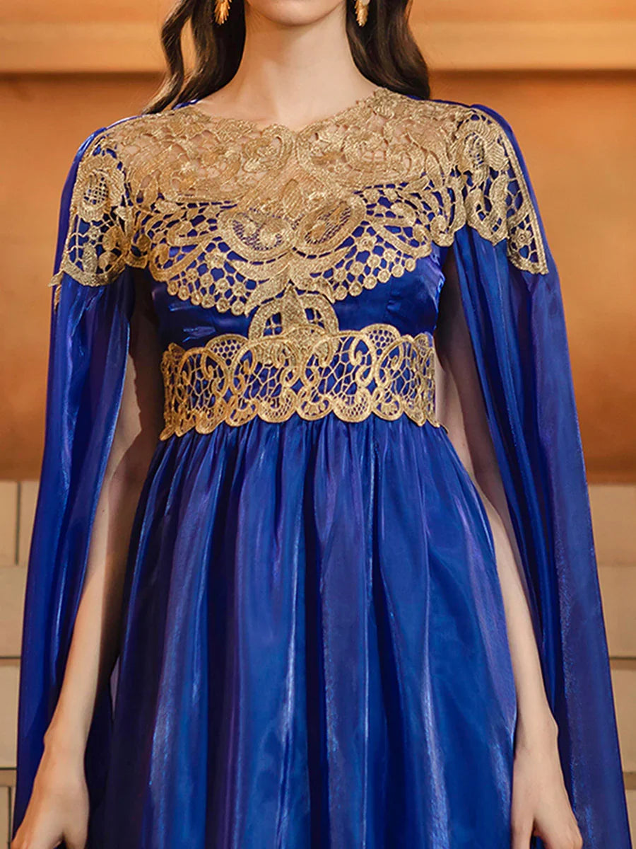 Special Occasion Elegant Royal Blue Lace A-Line High Neck Floor-Length Prom Dress