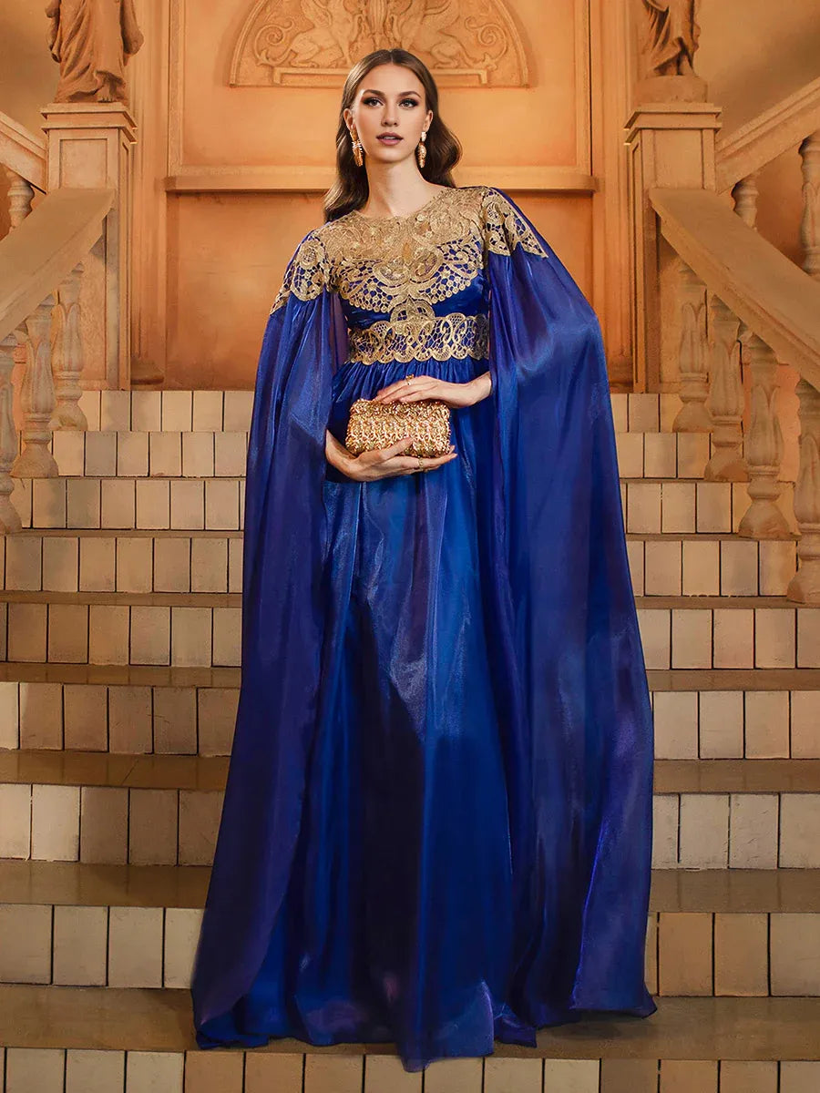 Special Occasion Elegant Royal Blue Lace A-Line High Neck Floor-Length Prom Dress
