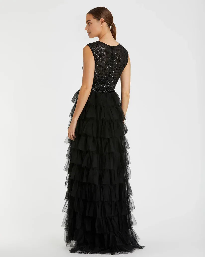 Special Occasion Sophisticated Elegant Black Tulle A-Line High Neck Sleeveless Floor-Length Prom Dress