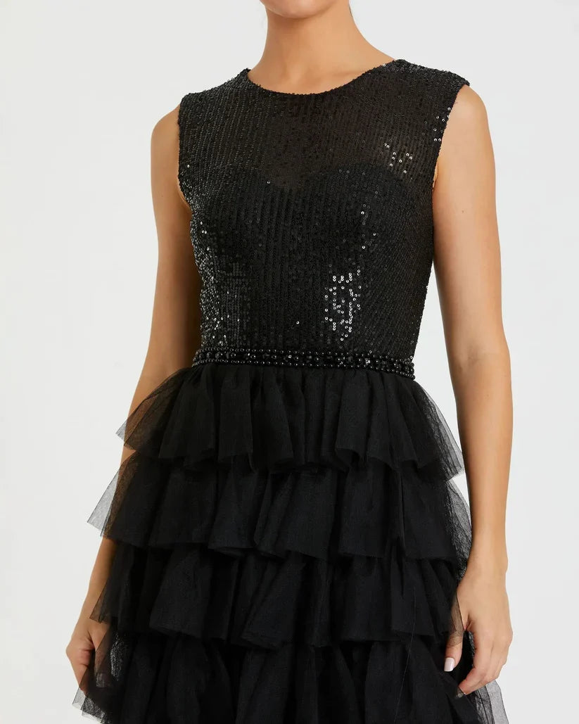Special Occasion Sophisticated Elegant Black Tulle A-Line High Neck Sleeveless Floor-Length Prom Dress