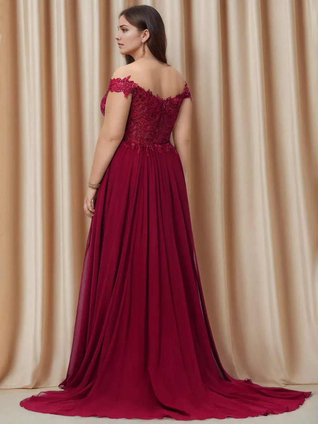 Charming A-Line Off-the-Shoulder Sleeveless Back Zip Slit Floor-Length Plus-Size Prom Dresses with Sequins