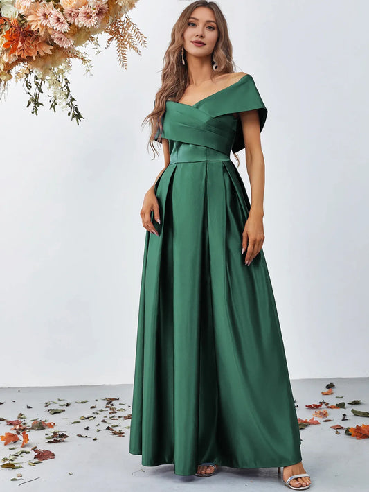 Beautiful Timeless Special Occasion Elegant Emerald Green Satin A-Line Floor-Length Prom Dress