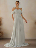 Graceful Stylish Refined Beautiful Timeless Chic Elegant Gray Chiffon A-Line Prom Dress