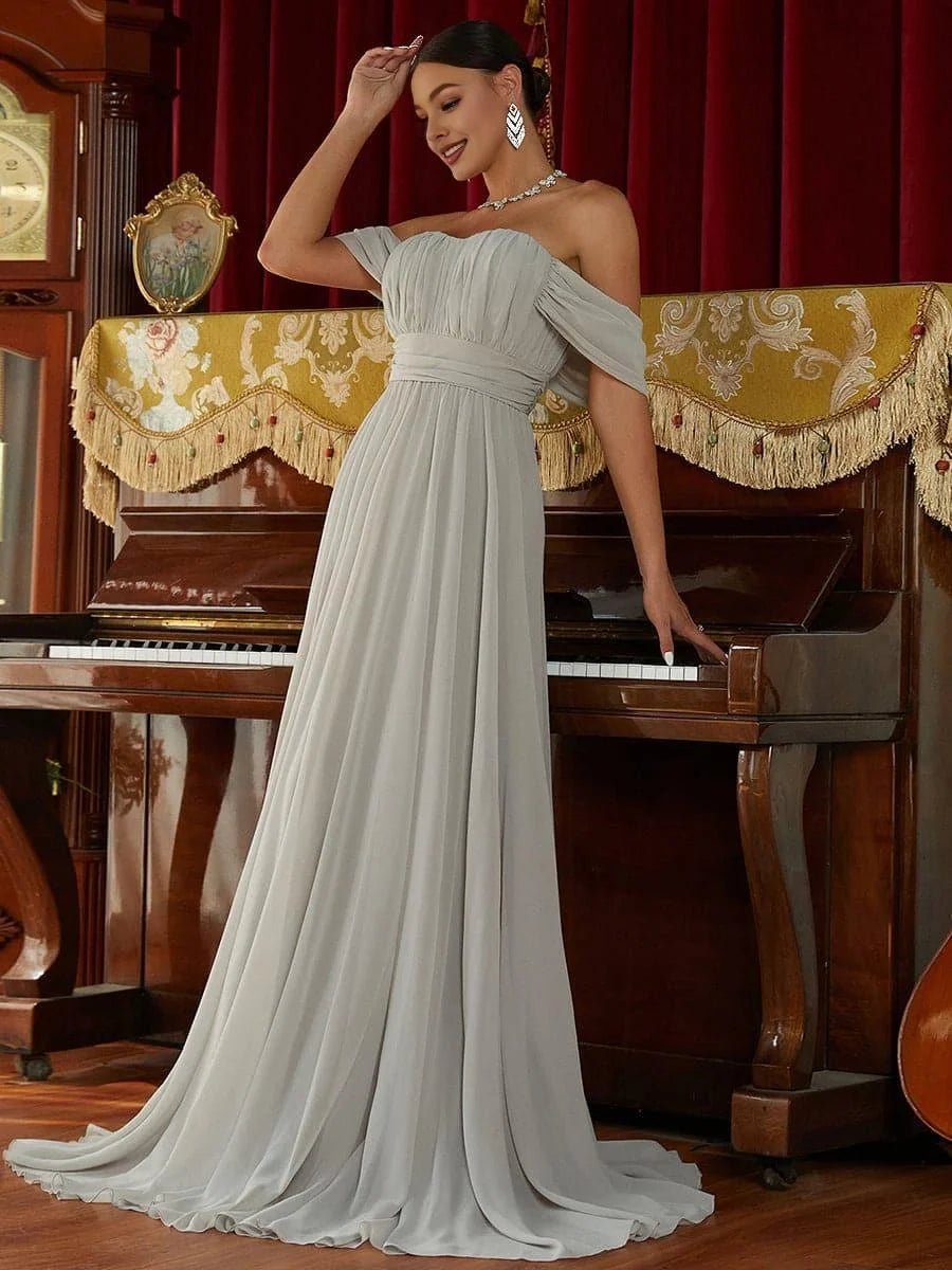 Graceful Stylish Refined Beautiful Timeless Chic Elegant Gray Chiffon A-Line Prom Dress