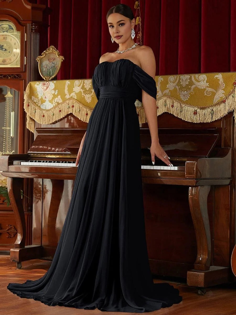 Graceful Stylish Refined Beautiful Timeless Chic Elegant Gray Chiffon A-Line Prom Dress