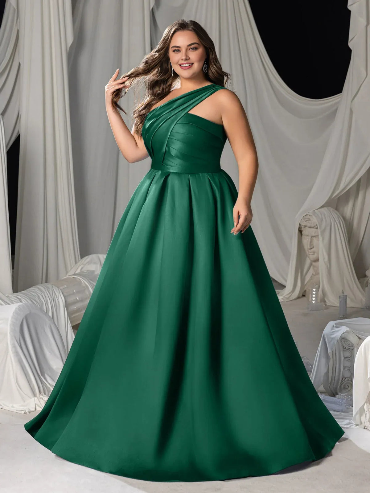 Beautiful Timeless Elegant Emerald Green Lace A-Line One-Shoulder Sleeveless Floor-Length Prom Dress