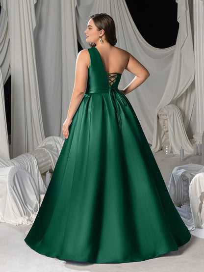 Beautiful Timeless Elegant Emerald Green Lace A-Line One-Shoulder Sleeveless Floor-Length Prom Dress