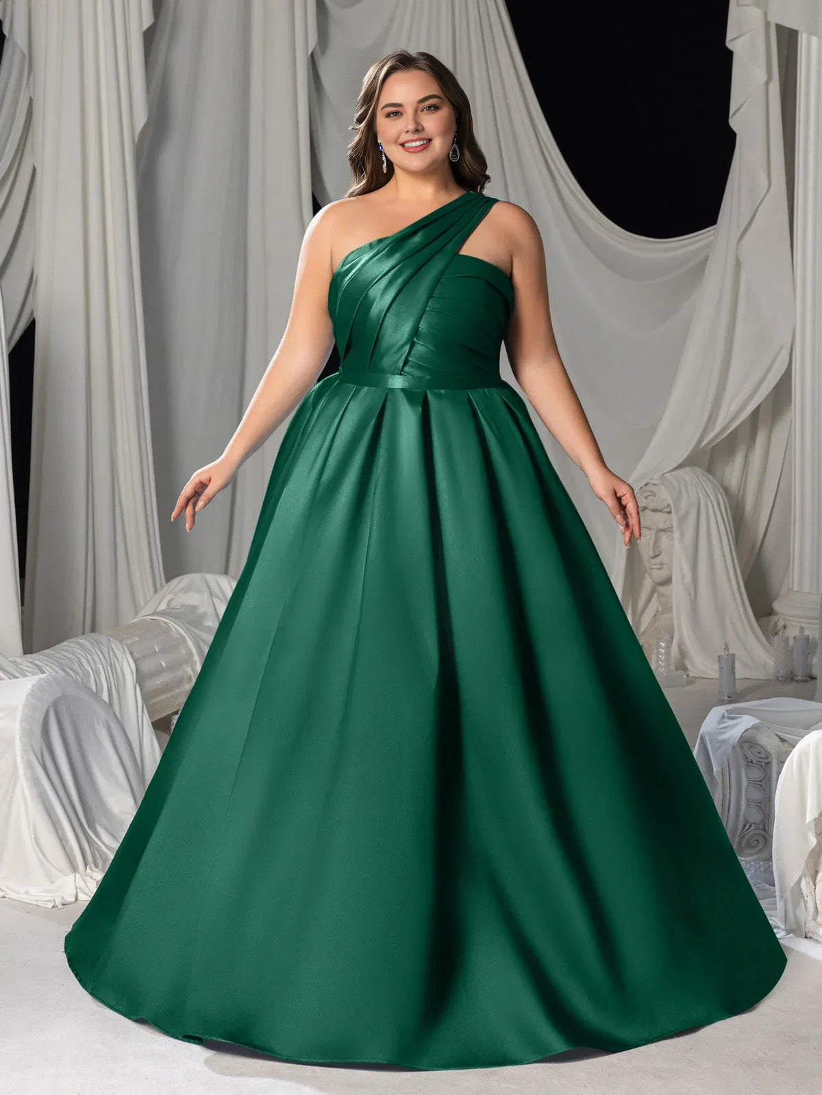 Beautiful Timeless Elegant Emerald Green Lace A-Line One-Shoulder Sleeveless Floor-Length Prom Dress