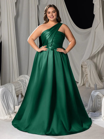 Beautiful Timeless Elegant Emerald Green Lace A-Line One-Shoulder Sleeveless Floor-Length Prom Dress