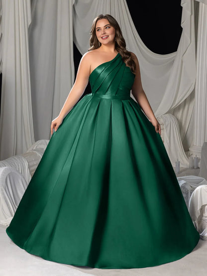 Beautiful Timeless Elegant Emerald Green Lace A-Line One-Shoulder Sleeveless Floor-Length Prom Dress