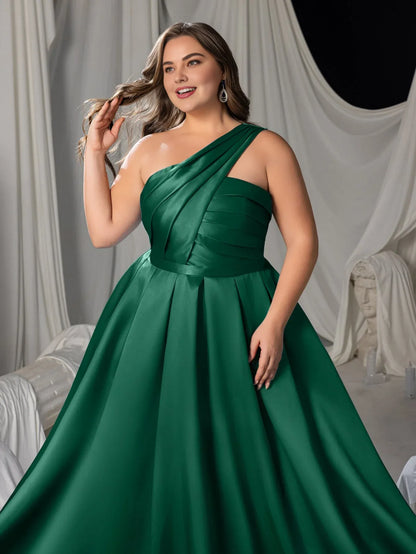 Beautiful Timeless Elegant Emerald Green Lace A-Line One-Shoulder Sleeveless Floor-Length Prom Dress