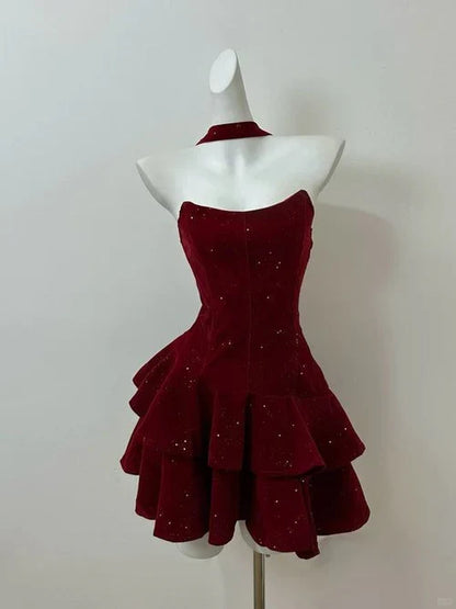 Timeless Special Occasion Sophisticated Elegant Red A-Line Strapless Sleeveless Mini Party Dress