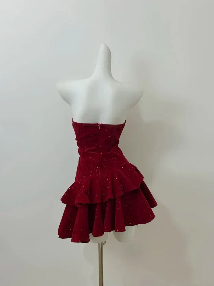 Timeless Special Occasion Sophisticated Elegant Red A-Line Strapless Sleeveless Mini Party Dress