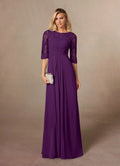 Elegant Chiffon A-Line Scoop Neck Short Sleeve Floor-Length Mother of the Bride Dress