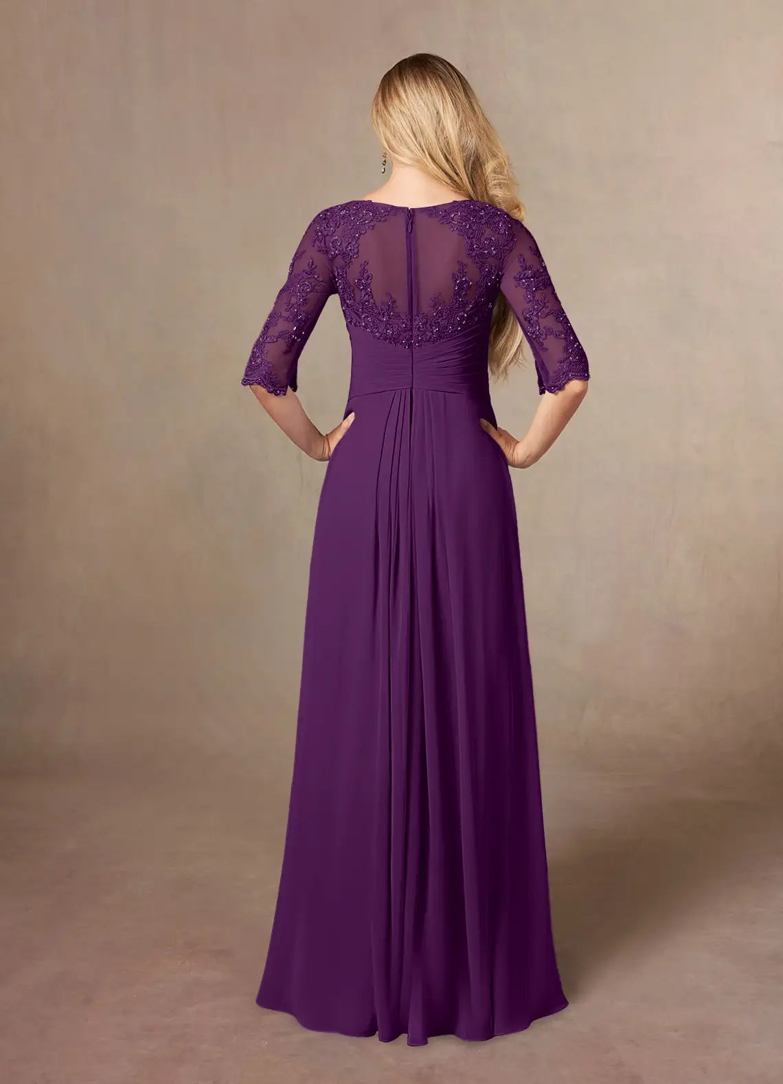 Elegant Chiffon A-Line Scoop Neck Short Sleeve Floor-Length Mother of the Bride Dress