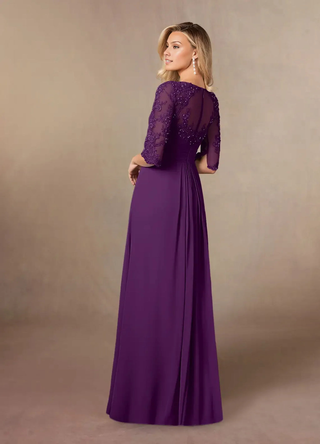 Elegant Chiffon A-Line Scoop Neck Short Sleeve Floor-Length Mother of the Bride Dress