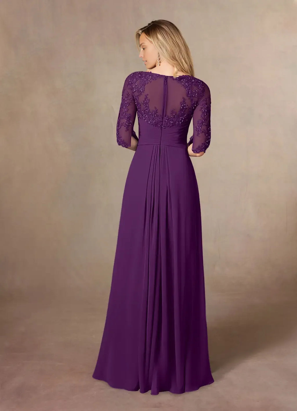 Elegant Chiffon A-Line Scoop Neck Short Sleeve Floor-Length Mother of the Bride Dress