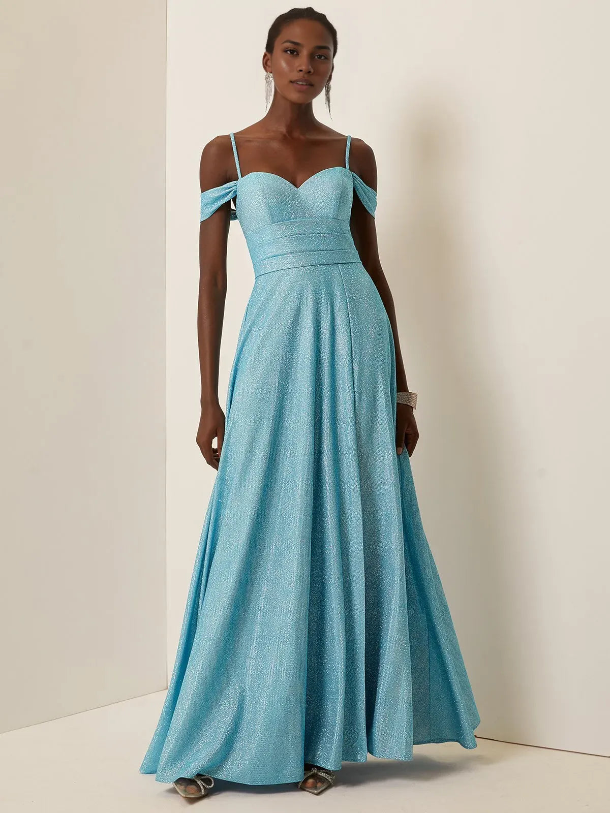 Special Occasion Sophisticated Graceful Elegant Light Blue Lace A-Line Sleeveless Floor-Length Evening Dress