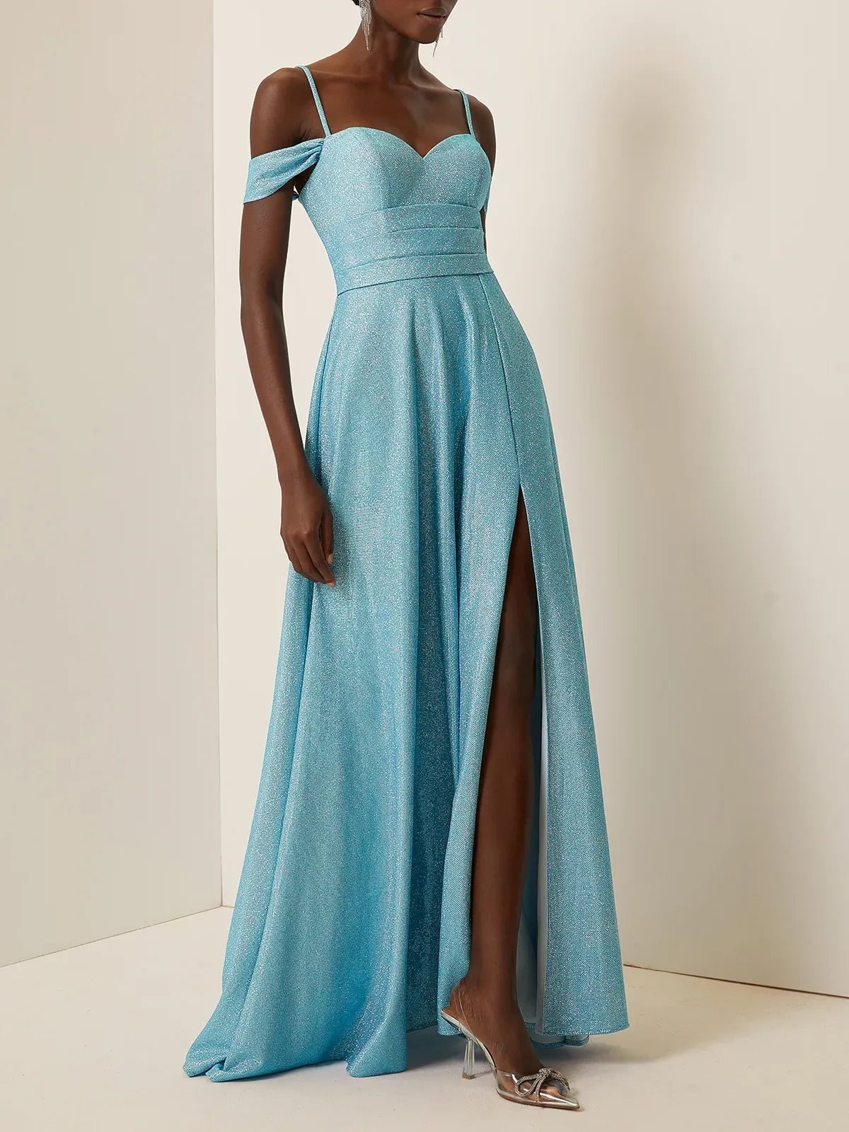 Special Occasion Sophisticated Graceful Elegant Light Blue Lace A-Line Sleeveless Floor-Length Evening Dress