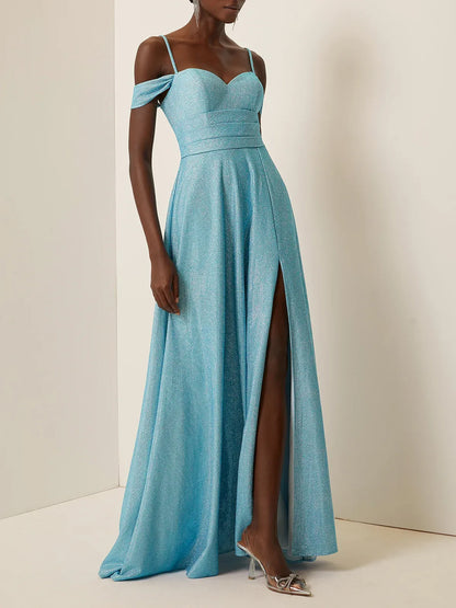 Special Occasion Sophisticated Graceful Elegant Light Blue Lace A-Line Sleeveless Floor-Length Evening Dress