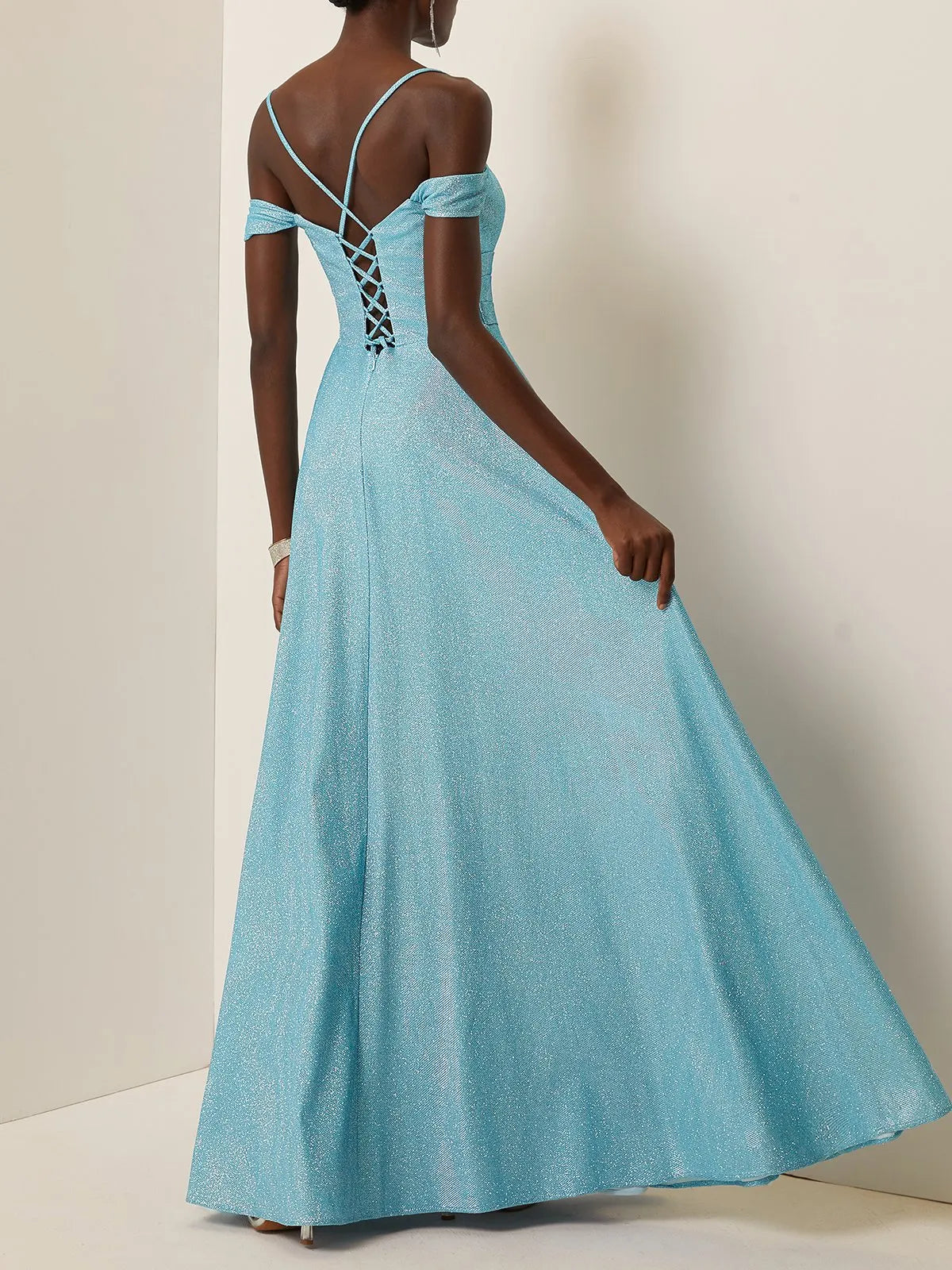 Special Occasion Sophisticated Graceful Elegant Light Blue Lace A-Line Sleeveless Floor-Length Evening Dress