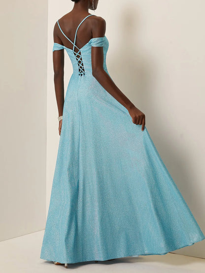 Special Occasion Sophisticated Graceful Elegant Light Blue Lace A-Line Sleeveless Floor-Length Evening Dress