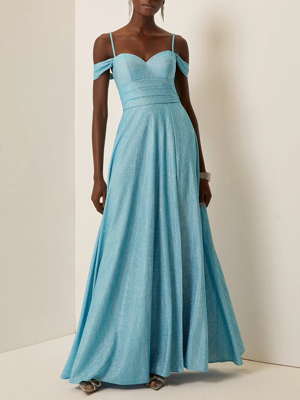 Special Occasion Sophisticated Graceful Elegant Light Blue Lace A-Line Sleeveless Floor-Length Evening Dress