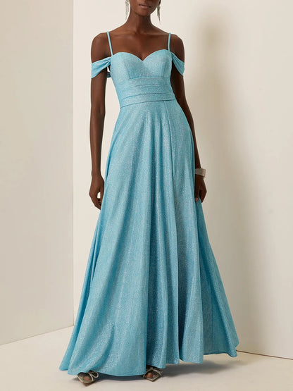 Special Occasion Sophisticated Graceful Elegant Light Blue Lace A-Line Sleeveless Floor-Length Evening Dress