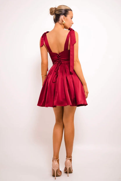 Graceful Stylish Refined Elegant Lace A-Line Square Neck Sleeveless Mini Prom Dress