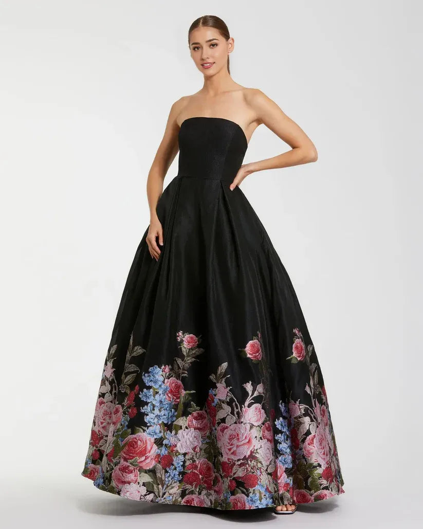 Stylish Refined Beautiful Timeless Elegant Black A-Line Strapless Sleeveless Floor-Length Prom Dress