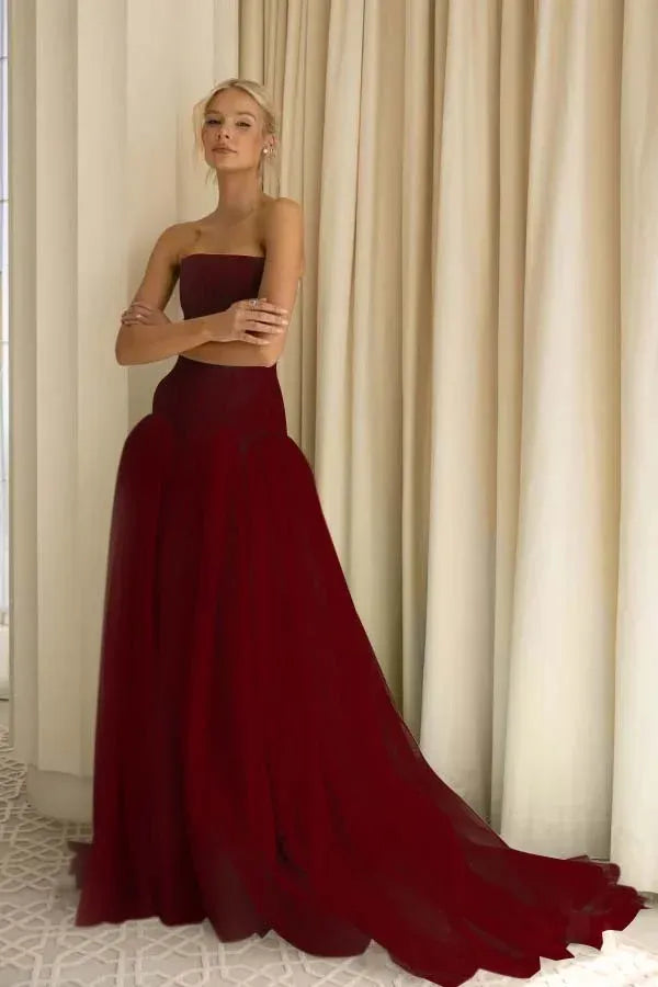Sage Green Charming A-Line Strapless Pleated Train Prom Dress Hot Sale