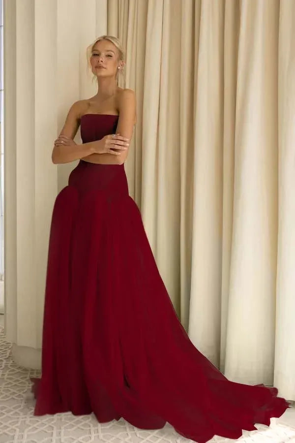 Sage Green Charming A-Line Strapless Pleated Train Prom Dress Hot Sale