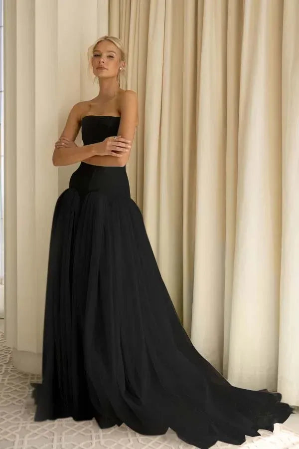 Sage Green Charming A-Line Strapless Pleated Train Prom Dress Hot Sale