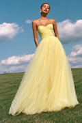 Timeless Special Occasion Sophisticated Elegant Yellow Tulle A-Line Sweetheart Sleeveless Prom Dress